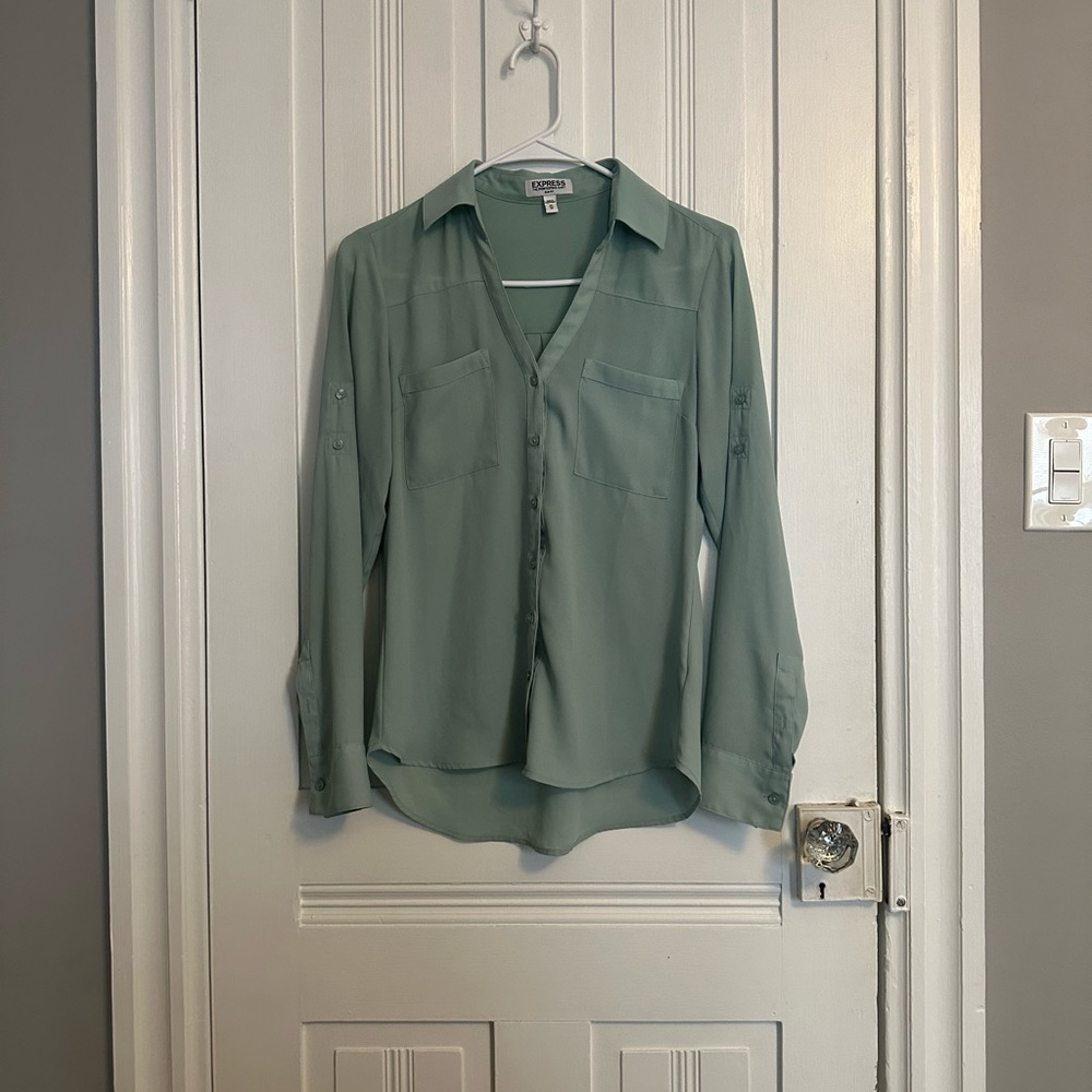 Express slim fit portofino blouse in seafoam